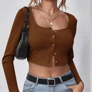 Ribbed Botton-Front Cropped Cardigan